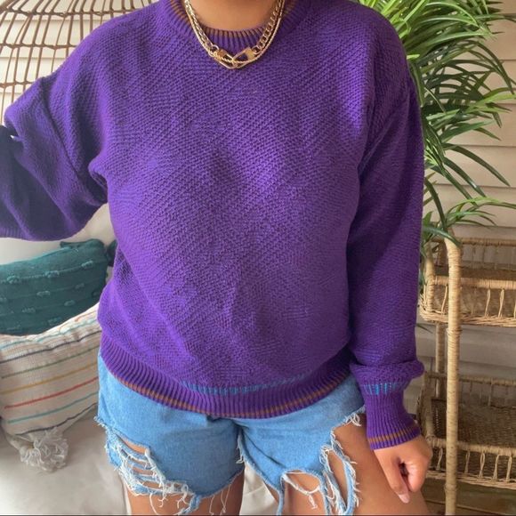 Vintage 90’s Grandpa Purple Retro Sweater SZ M - Picture 6 of 6